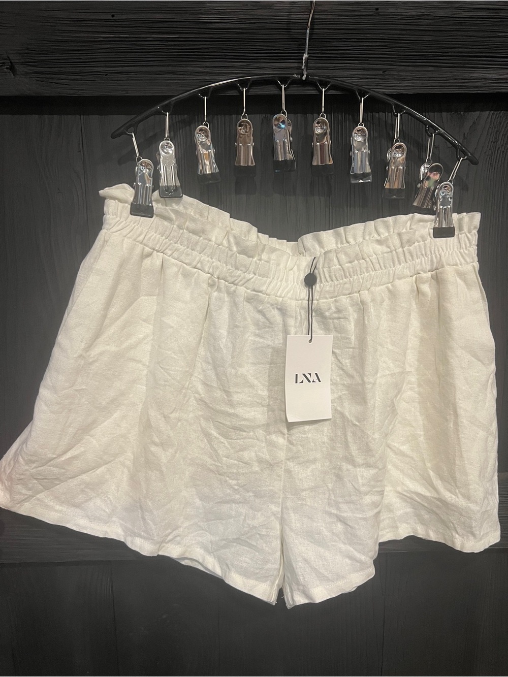 LNA, NWT White Linen-Blend Elastic Waist Shorts